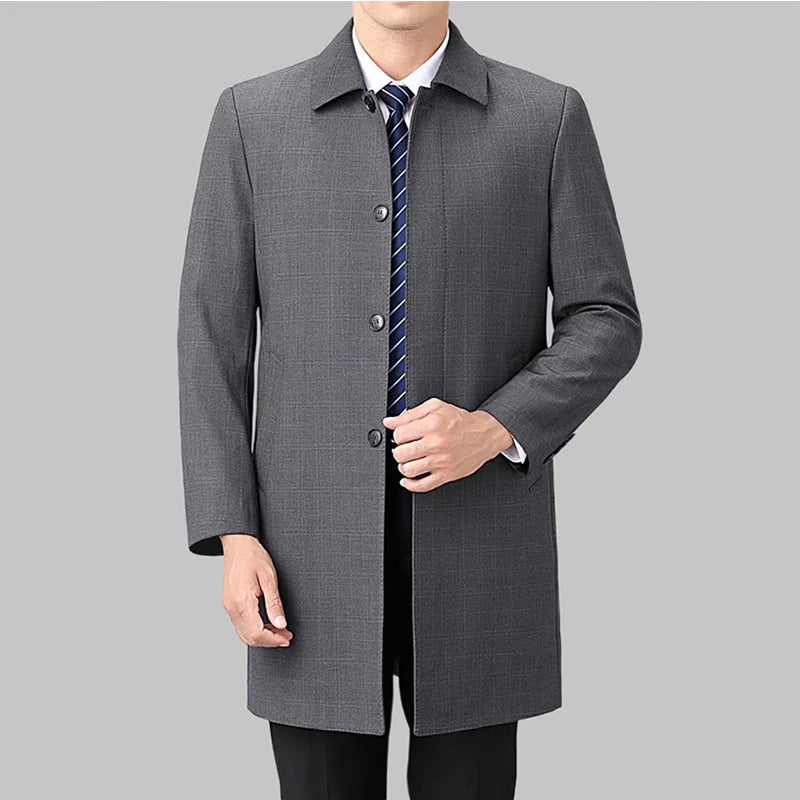 2025 New Wool Trench Coat in The Long High-end Handsome Men Lapel Large Size Spring and Autumn Old Dad Business Coat  M-4XL