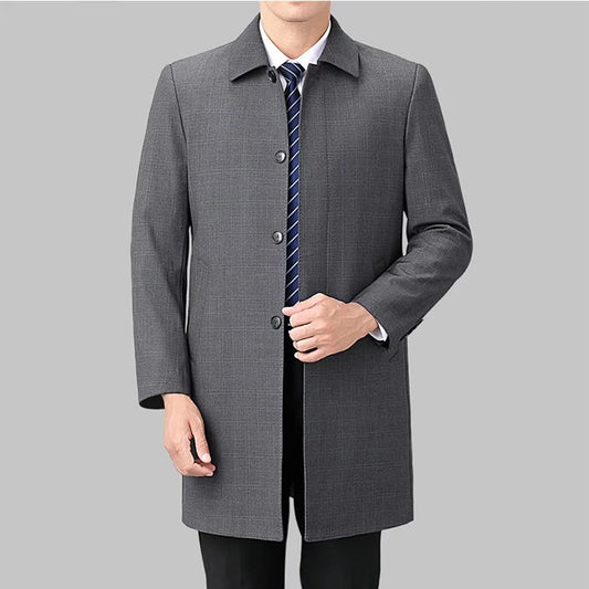 2025 New Wool Trench Coat in The Long High-end Handsome Men Lapel Large Size Spring and Autumn Old Dad Business Coat  M-4XL