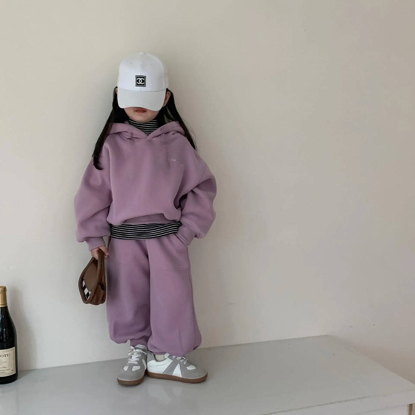 2025 Winter New Children Plus Velvet Thick Clothes Set Boys Girls Fleece Hooded Sweatshirt + Sweat Pants Suit Kids Warm Outfits
