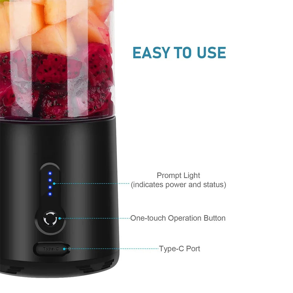 Portable Blender Powerful 6 Balde Personal juicer For Shakes And Smoothies Usb Rechargeable Portable Cup Fruit Fresh Juice Mixer