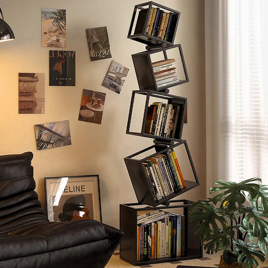 5 Layer Grid Bookshelf Modern Simple Foldable Storage Metal Living Study Room Decoration Corner Arrange Floor Standing Bookshelf