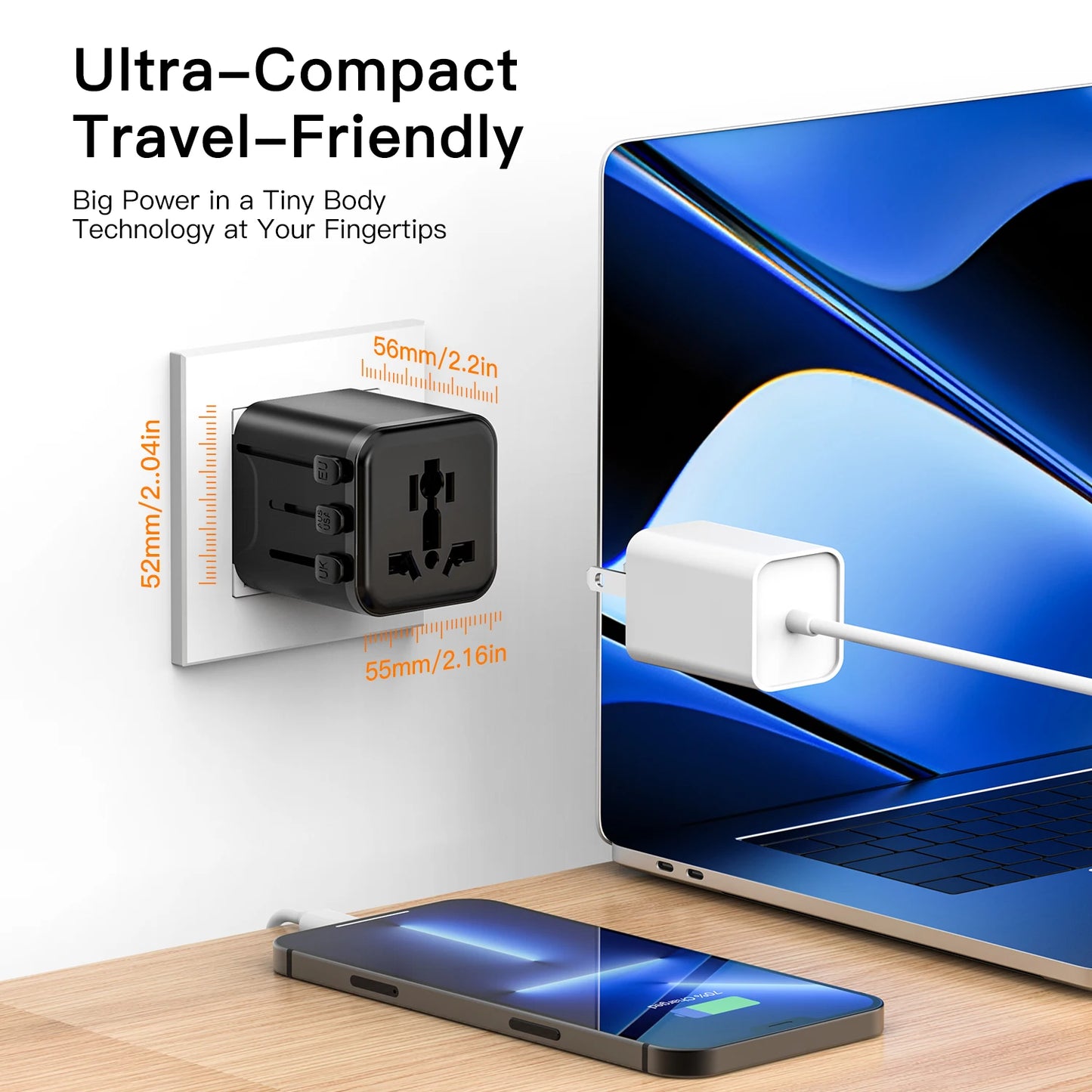 European Travel Plug Adapter - International Power Adapter Worldwide Charger Without USB, Travel Essentials for US,AUS,EU,UK