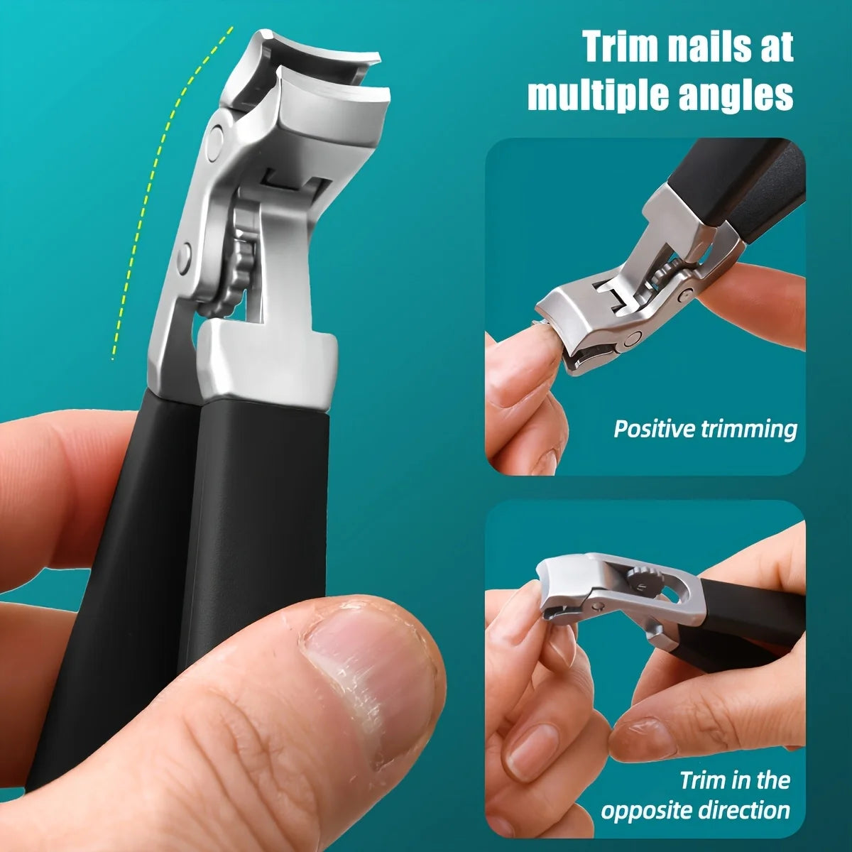 Heavy-Duty Professional Nail Clipper with Splash Prevention & Nail Catcher - Long Handle Elbow Design Sharp Blades