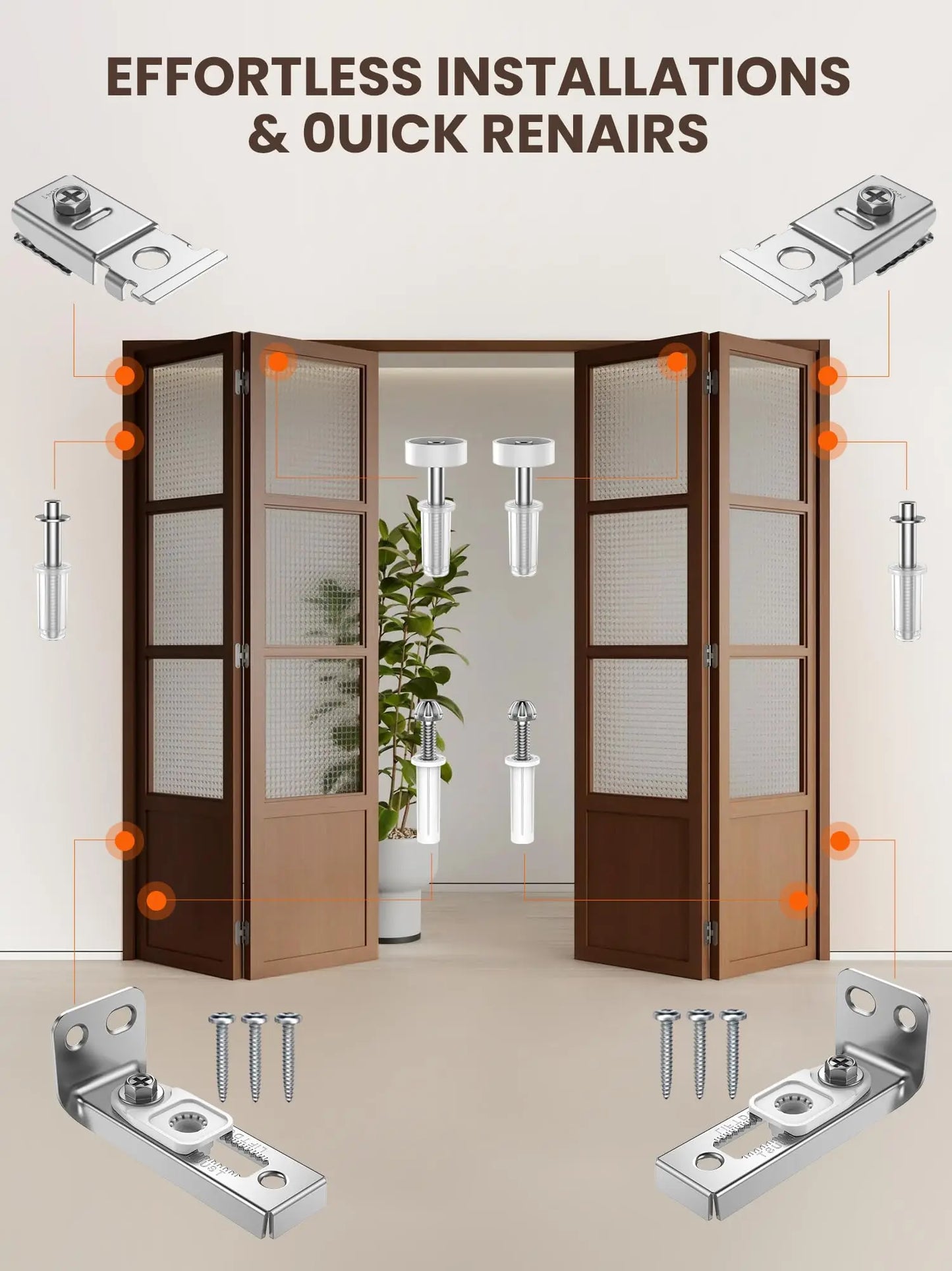 2Pcs Bifold Door Hardware Repair Kit Include Top & Bottom Bracket Bifold Door Parts with 7/8 in Guides Wheel for Folding Door