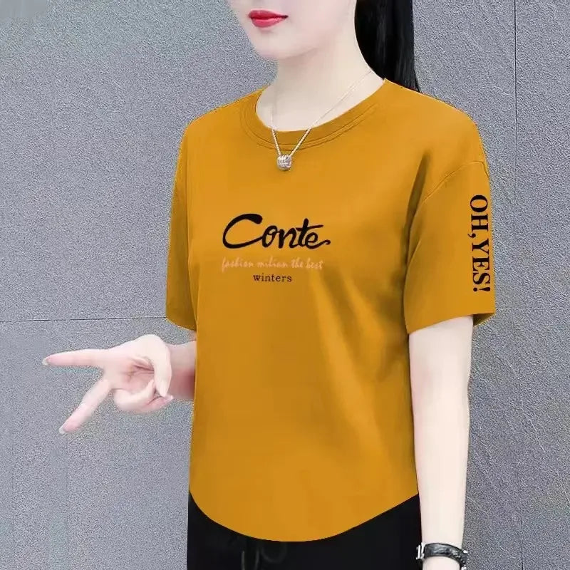 Summer Fashion Short Sleeve T-Shirt Women's Loose plus Size Slimming Top Cover up Body Shirt Casual Style Polyester Fabric
