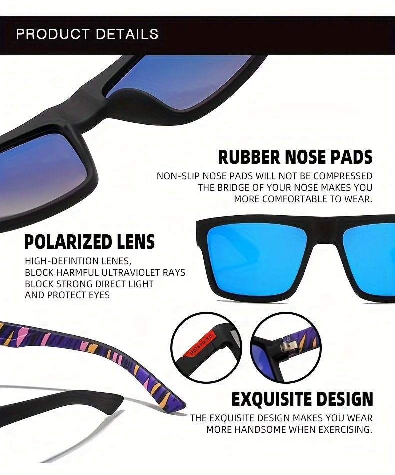 2025 Polarized Sports Glasses for Men, TAC Lens, PC Frame, Classic Square Design, Full Coverage, Fishing, Climbing, Outdoor