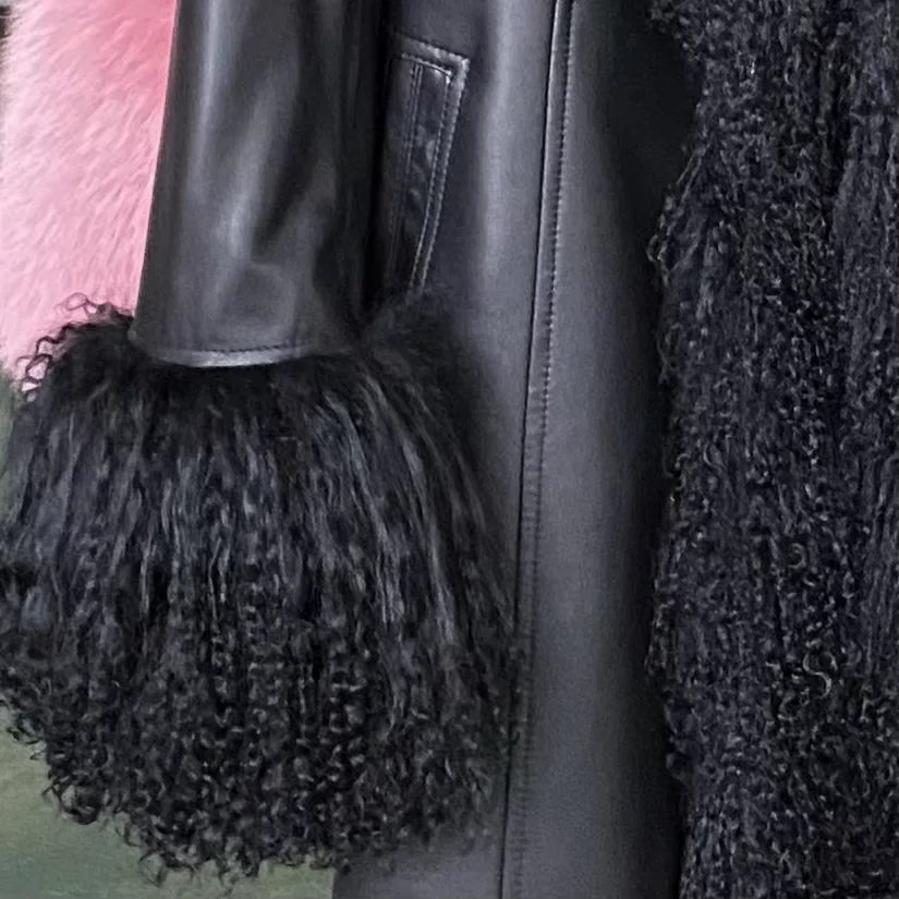 Winter Suede Long Fur Coat Mongolia Long Sheep Fur Collar New Arrival Camel Fur Jacket