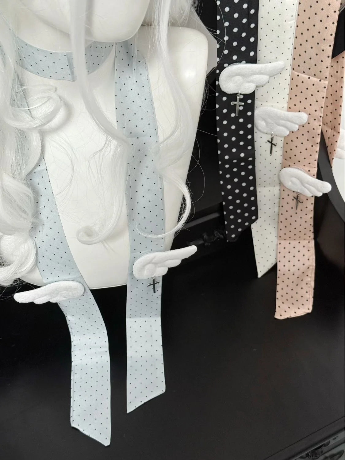 Handmade Polka Dot Silk Necktie Summer New Japanese-style Lolita Long Bowtie Girl Y2K Landmine Decoration Bow Tie Accessories