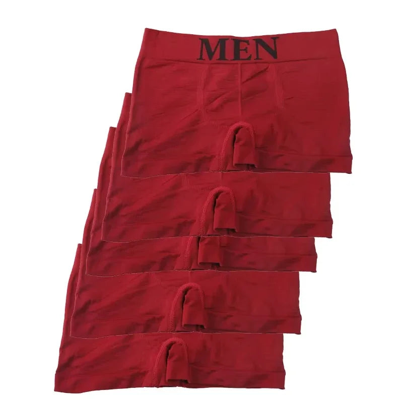 5PCS Men’s High Elastic Breathable Boxer Briefs Comfortable Soft Underwear Solid Color Panties for Daily Wear