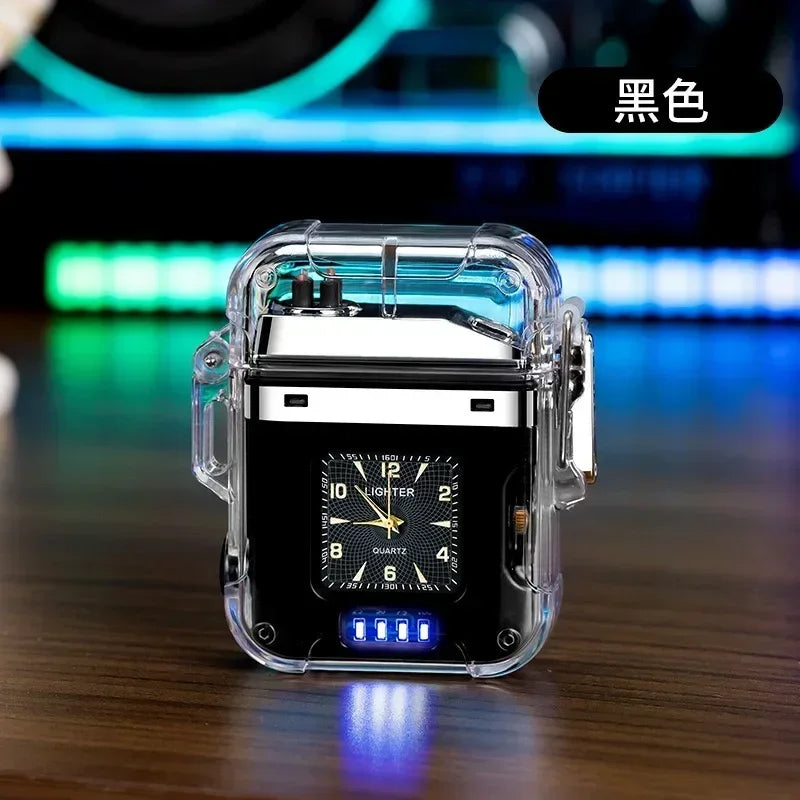 Waterproof Watch Lighter Windproof USB Plasma Rechargeable Lighter Outdoor Portable Smoking Cigarette Lighter Men's Watch Gift