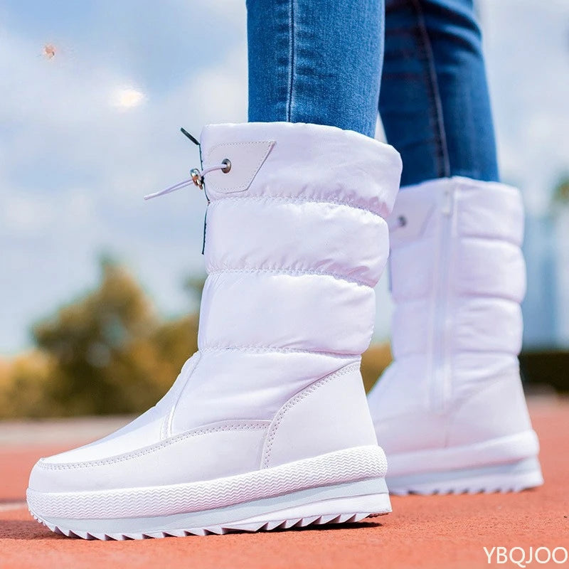 2025 Non Slip Waterproof Platform Snow Boot Casual Female White Shoes Winter Thick Women's Snow Boots Warm Plush Mid-calf Boots