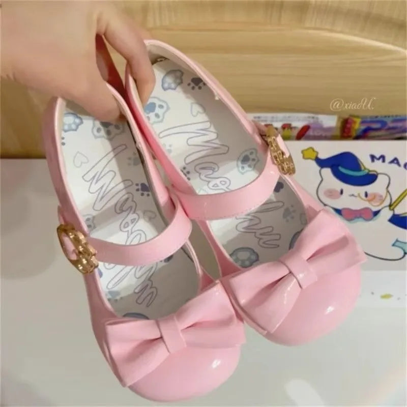 Women's Fashion Single Shoes Spring New Round Head Shallow Mouth Butterfly Knot Metal Buckle Soft Sole Non-slip Flat Shoes