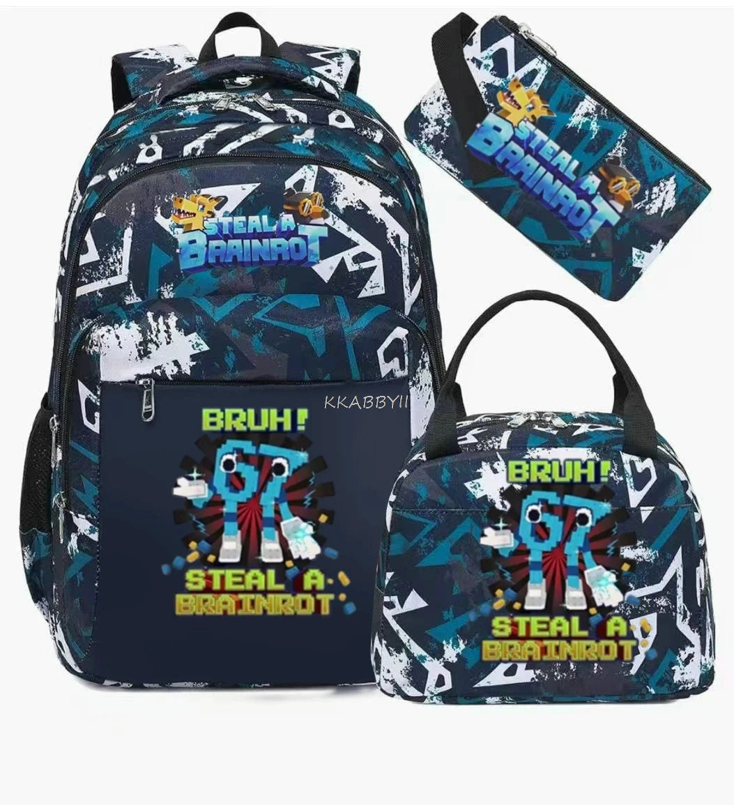 Steal A BrainRot Backpack with Lunch Bag for 67 Six Seven Teenagers Student School Bags Casual Comfortable Travel Set