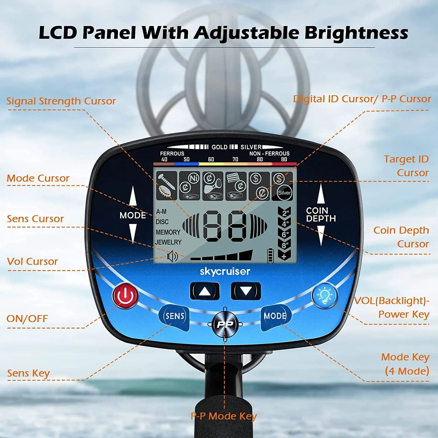Metal Detector Underground Professional Depth Search Finder Gold Detector Treasure Detecting Pinpointer Waterproof Coil