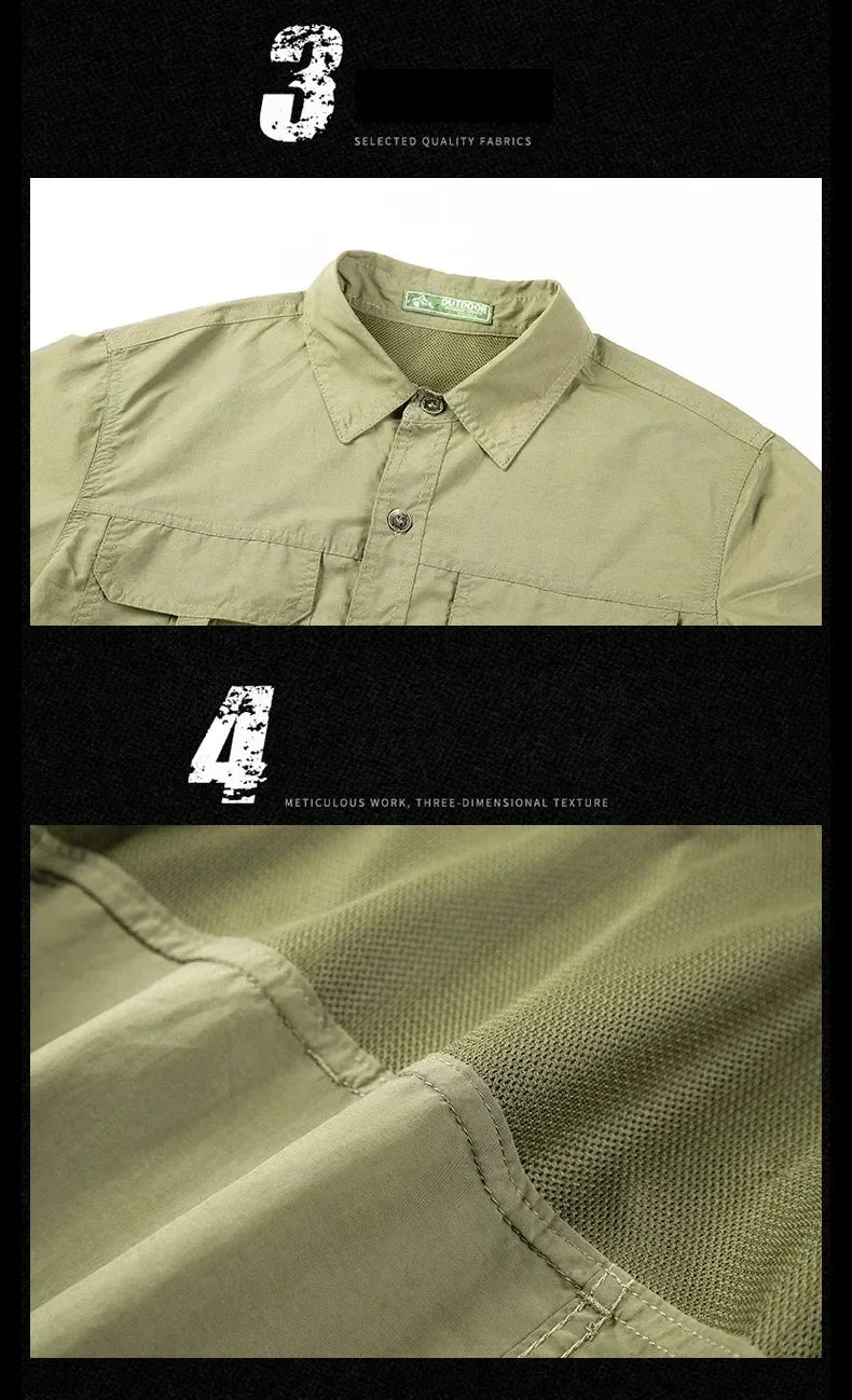 Men's Lightweight Quick-Drying Shirt Tactical Casual Military Long-Sleeved Cargo Shirt Breathable Sport Sunscreen Hiking Shirt