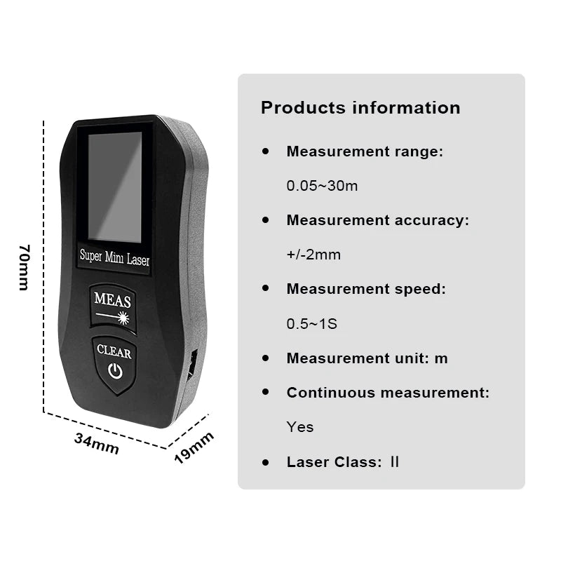 Pracmanu 30m Mini Laser Distance Meter High Precision Digital Laser Rangefinder Usb Rechargeale Construction Tool