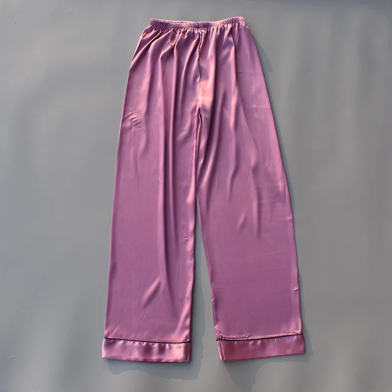 Pajama Pants For Women Silk Satin Trousers Stripes Thin Loose Plus-size Ice Home Pants Night Wears Sleep Bottoms For Female