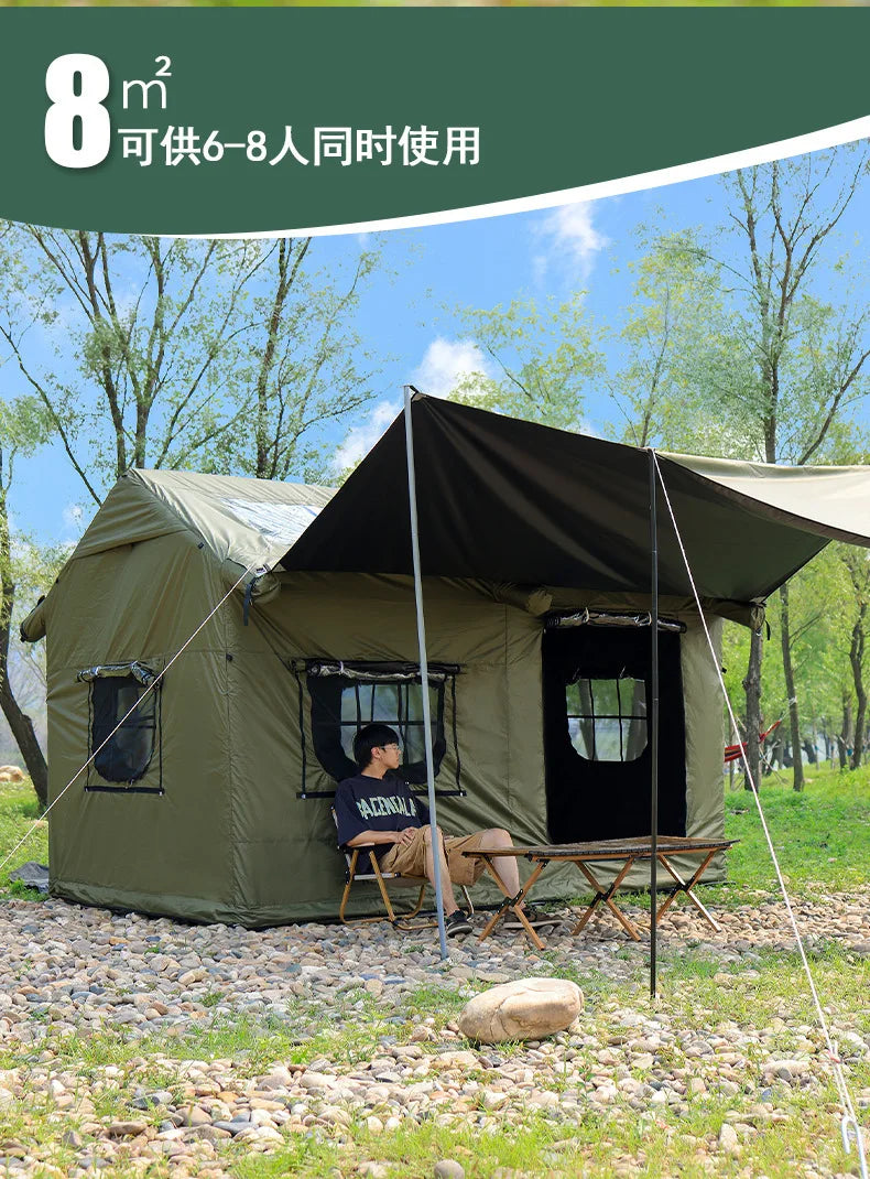 Outdoor Roof House InfIatable Camping Tent For 5-8 Person With Canopy Oxford Cloth