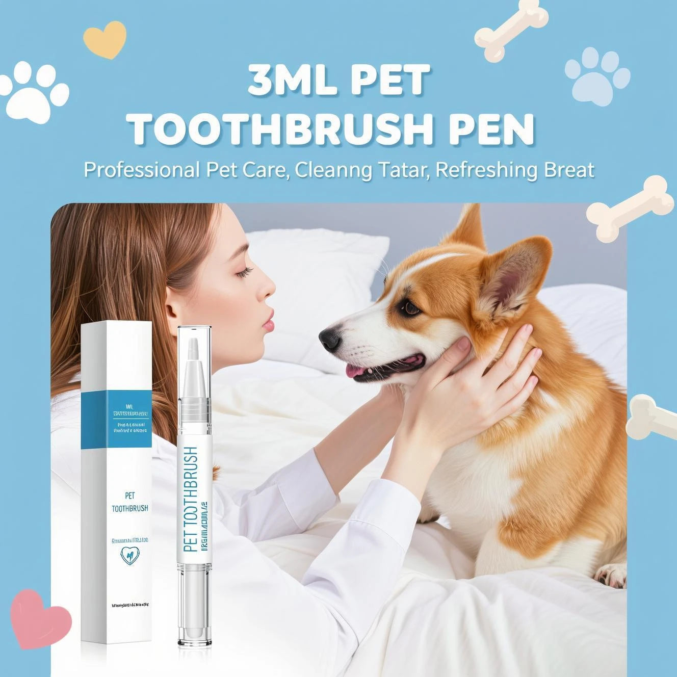 Pet Toothbrush Pen 3ml - Teeth Cleaning for Dogs & Cats, Reduce Bad Breath, Remove Tartar with Peppermint & Xylitol, Easy Use