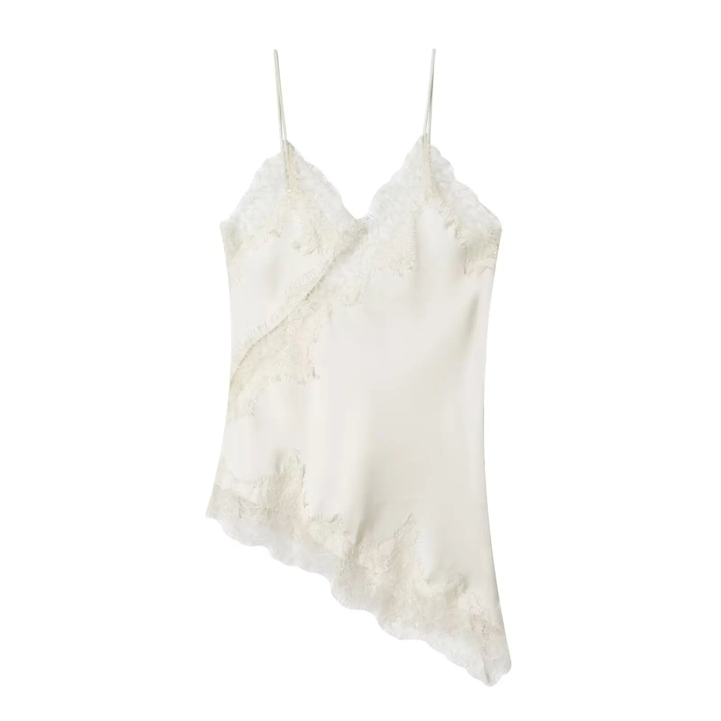 HH Summer Women Chic Sexy Lace Spliced Suspender Tops Woman V-neck Sleeveless Backless Hollow Asymmetrical Hem Design Top