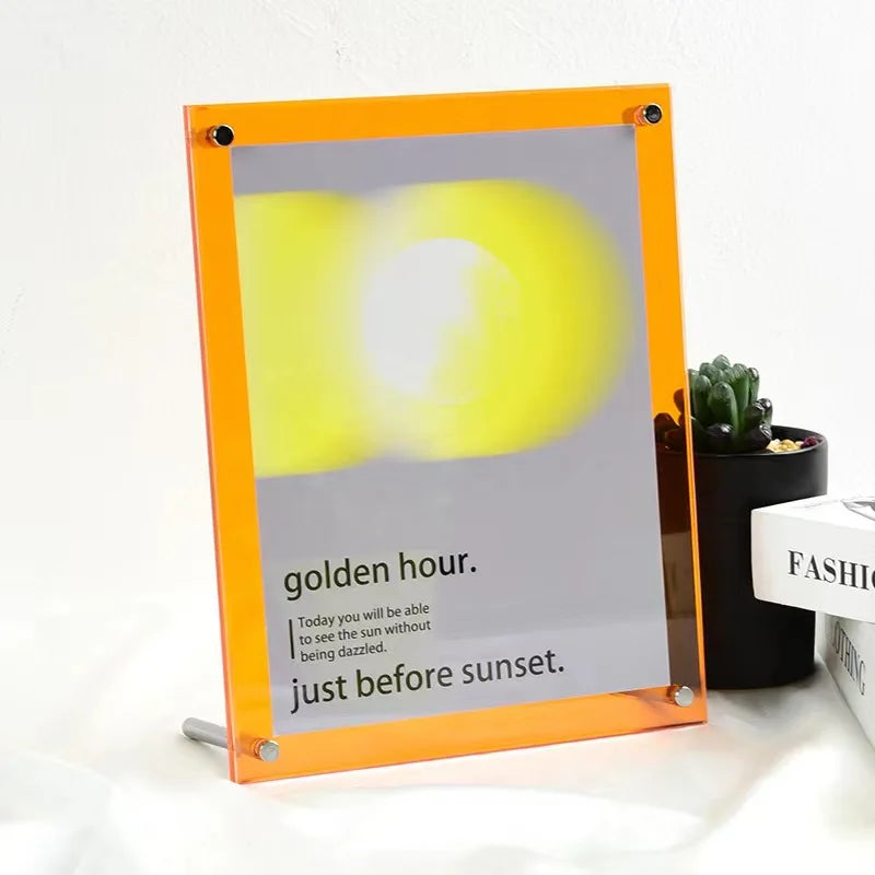 Acrylic Picture Frames,Color Desk Picture Frames with Stand,Modern Frameless Floating Frame for Desktop Display Gift Home Office