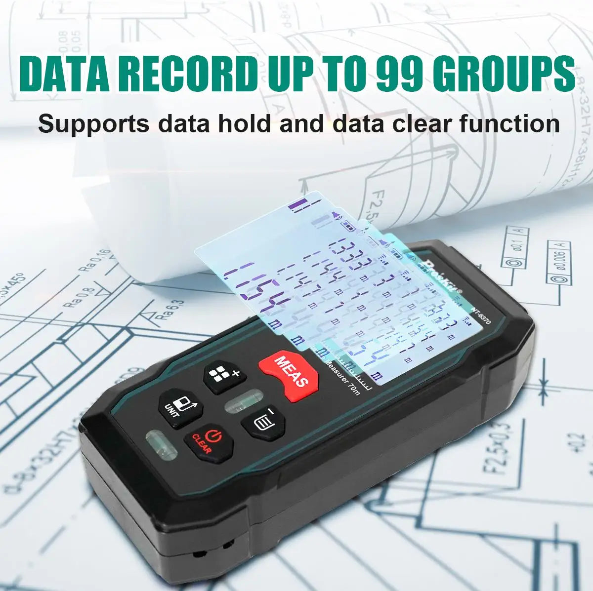 Pro'skit NT-6370 Laser Rangefinder 70M Handheld Laser Distance Meter Digital Range Finder Tape Measure 0.3 Second Flash Test
