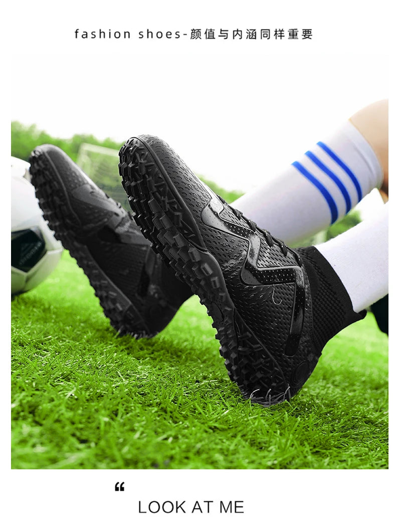 Adult Professional FG/TF Soccer Shoes Non-Slip Long Spike Football Boots Young Kids High Ankle Cleats Grass Soccer Sneakers ﻿