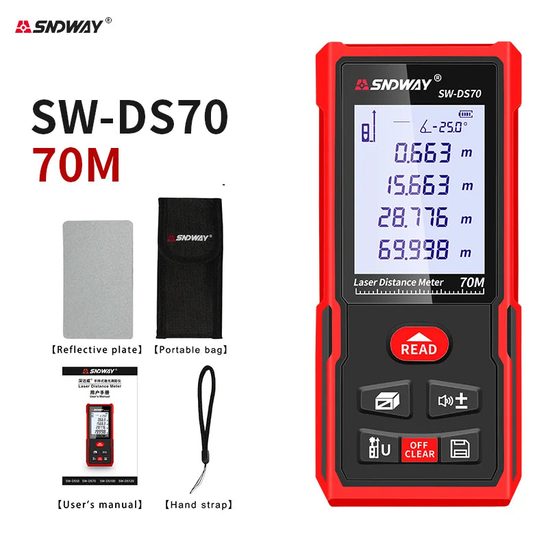 SNDWAY Laser Distance Meter 50m 70m 100m 120m Rangefinder Digital Range Finder Trena Roulette Ruler Distance Measuring Tape