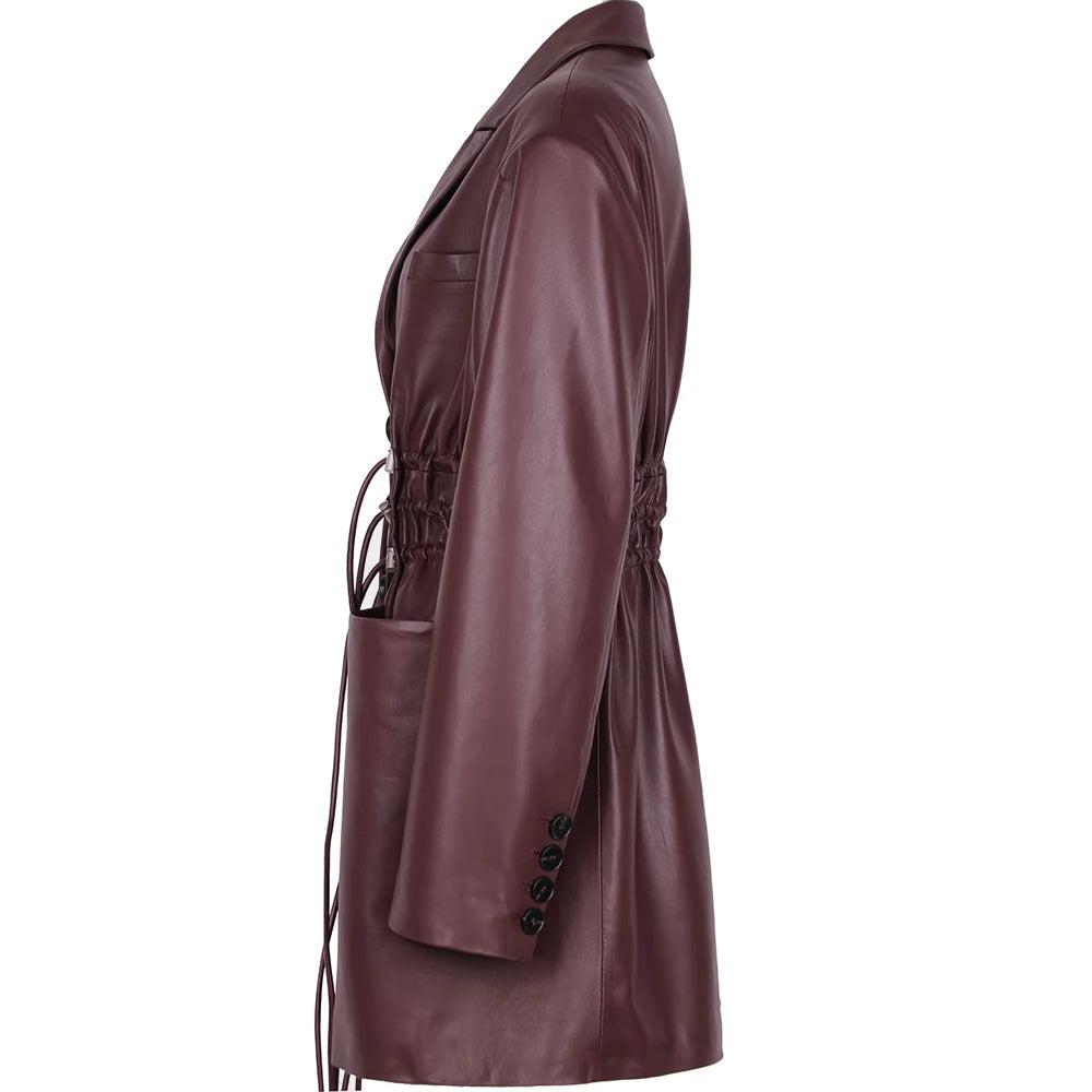 YOLOAgain Women's Leather Jacket Genuine Sheepskin Coat Single Breasted