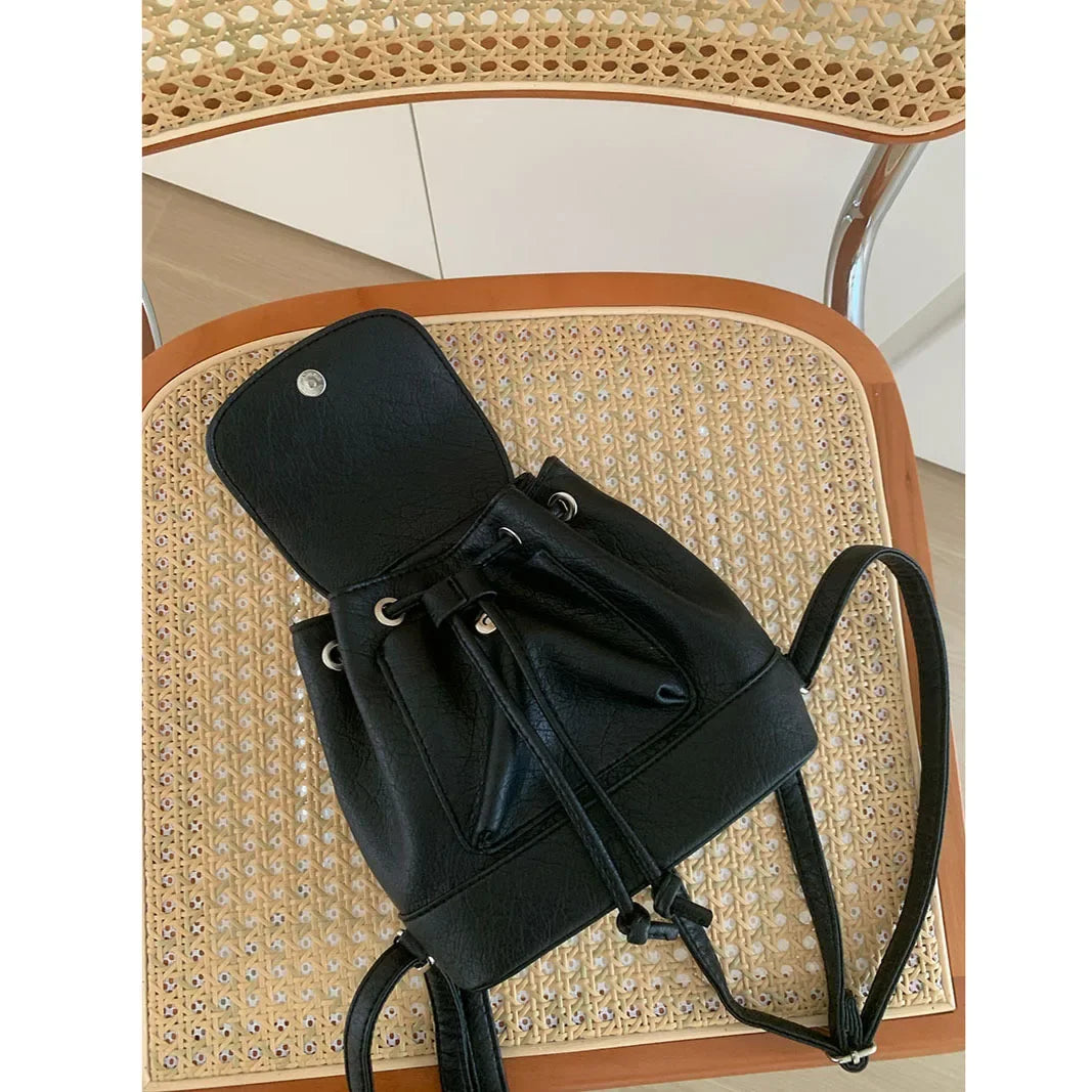 Small Fashion Backpacks School Bags for college girls Pu Leather Women Shoulder Bag Cute Flap String Female Handbags Tote Purse