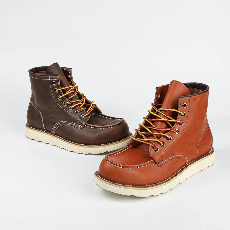 Genuine Leather Men's Boots Vintage Tooling Boots Man Short Boot Rhubarb Boots Men's High Top Men's Shoes Leather