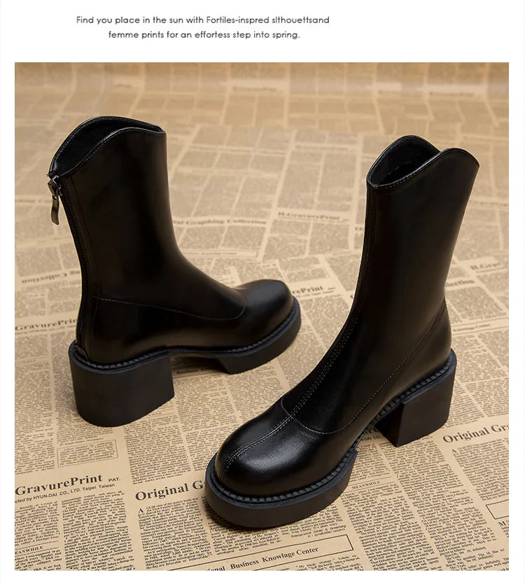 High Heel Women Ankle Boots Fashion High Quality Platform Shoes for Women British Style Brown Boot Comfor Women Waterproof Boots
