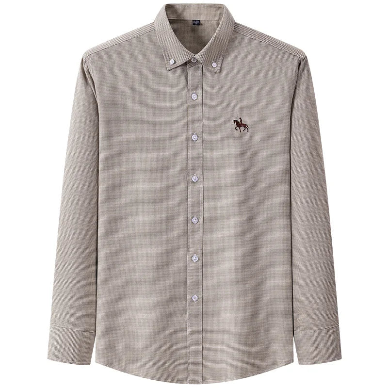 2023 100% Cotton Oxford Man Leisure Embroidered Horse Shirts Streetwear Oversized  Men Shirt Floral Long Sleeve Casual Plus Size