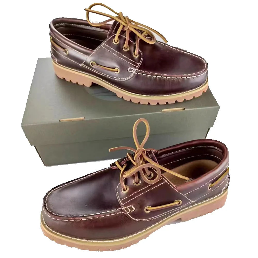 Fashion Genuine Leather Men's Loafers Soft Casual Derby Shoes Moccasins Boat Shoes Platform Male Black Brown Lace-up Oxfords