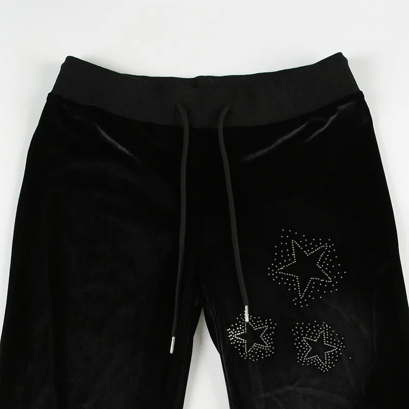 AltGoth Y2k Streetwear Gothic Velvet Pants Women Dark Cyber Punk Harajuku Grunge Pentagram Printed Low Waist Stright Pants Femme