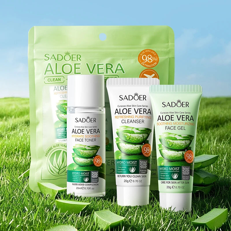 Facial Skin Care Set Moisturizing Facial Cleanser Refreshing Facial Cleanser firming Aloe Vera Face Gel Rejuvenate Skin Lighten