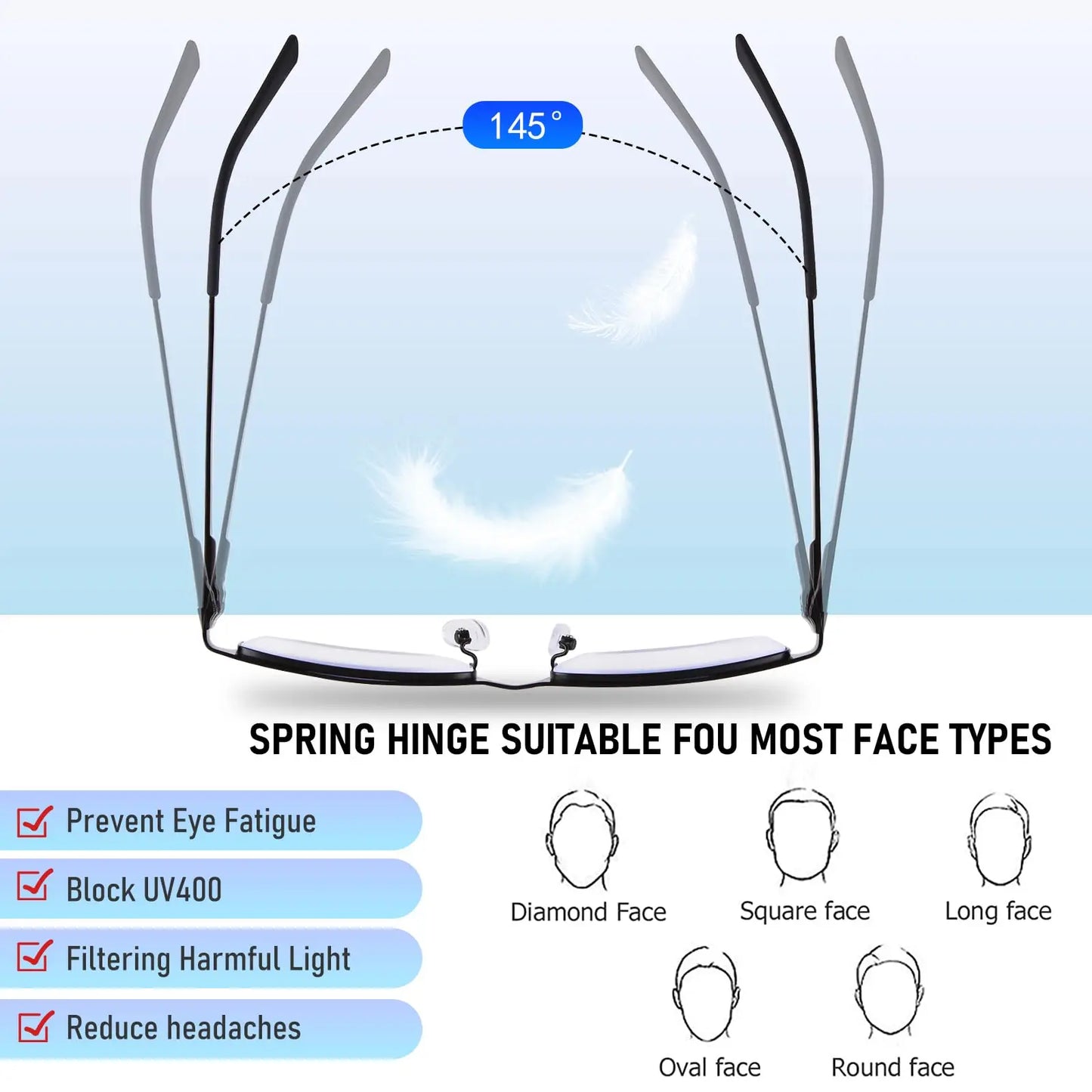 Reading Glasses for Men Women Alloy Eyeglass Frame Spring Hinge Glass Anti Glare Filter Lightweight Eyeglasses Quality Readers