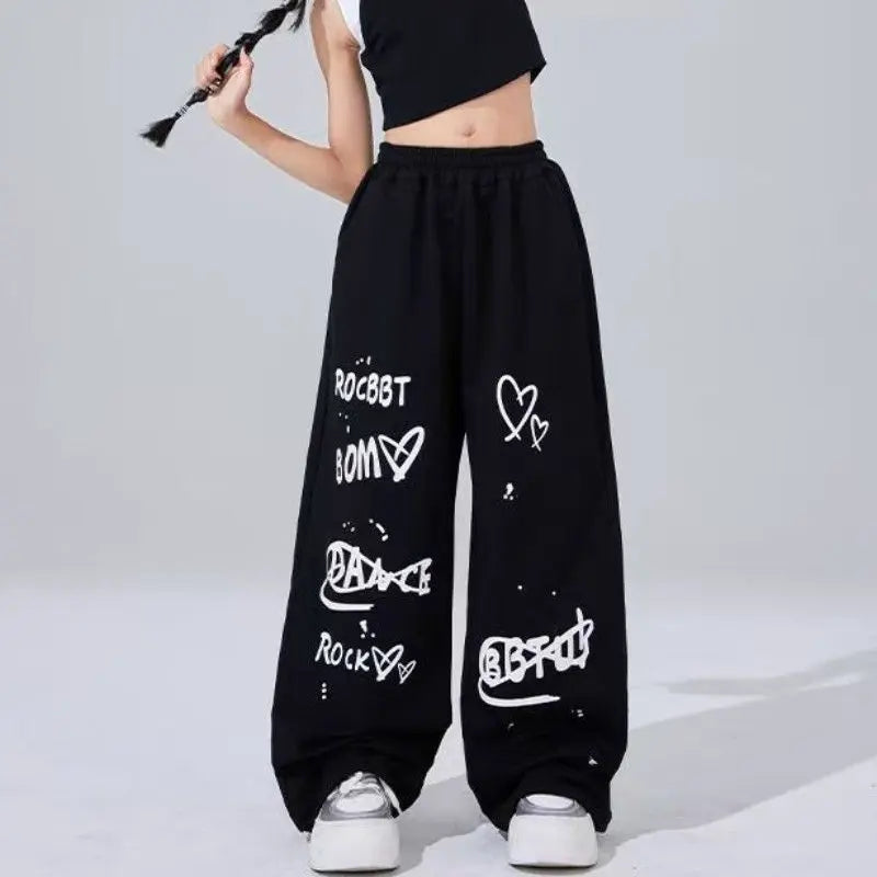 American Street Hip-hop Dance Pants Fashion Fun Print Streetwear Loose Widcasual Pants High Waist Comfortable Long Trousers