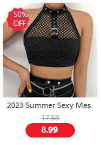 Summer Sheer Short Sleeve T Shirt Tops Women Slim Mesh Fish Net See-Through Crop Tops Tees Casual T Shirt Streetwear Clubwear