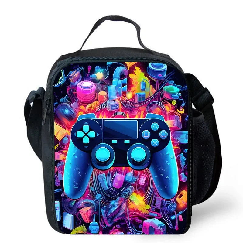 Lunch bags for Child,Cartoon Game con-so-les School Picnic Bags for Boys,Large Kids Insulation Cooler Bags for Aged 4-10 years