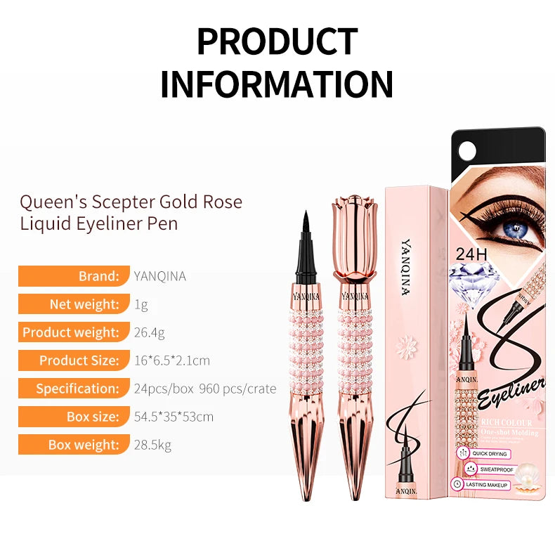 Yanqina Precision Liquid Eyeliner - Long-Lasting, Waterproof, Transfer-Proof, Quick-Drying Black Eyeliner with a Shiny Design