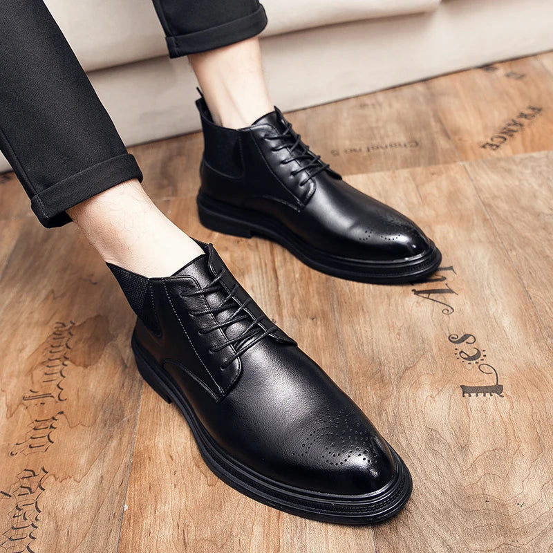 2026 Men High-top Shoes Formal Casual Wedding Party Big Size Leather Footwear For Male