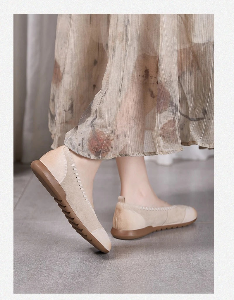 Women's Flat Shoes - 2026 New Style Leather Casual Fashion Single Shoes - Women's Wide-Toe Comfortable Mom Shoes Loafers Women