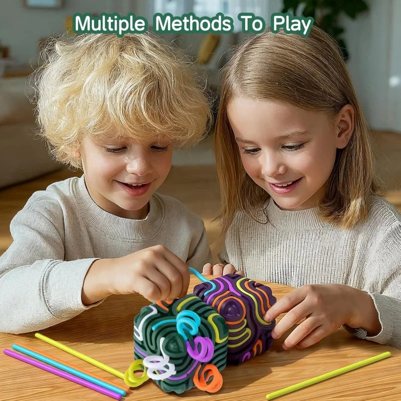 3D Silicone Activity Cube With15 Strings Sensory Fidget Toys For Autism ADHD Stress Relief Travel Toys Adults Kids Sensory Game