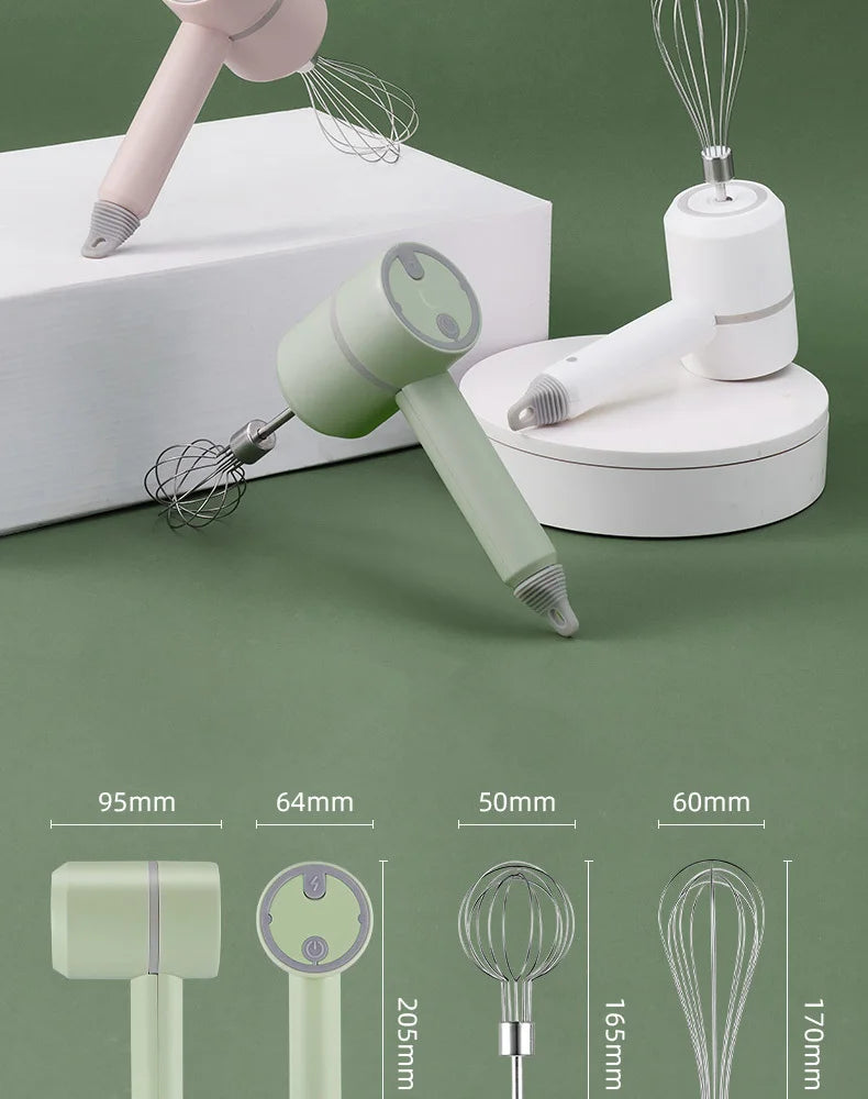 Cordless Electric Hand Mixer,USB Rechargable Handheld Egg Beater with 2 Detachable Stir Whisks 3 Speed Modes,Baking At Home For