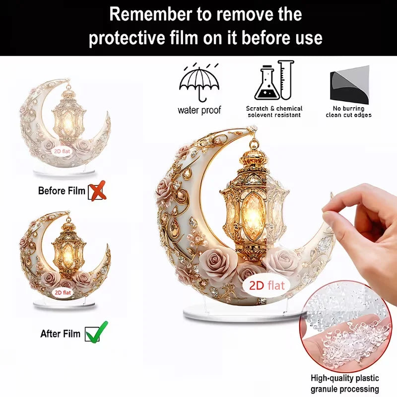 Islamic Salute Cannon Decoration with White Moon And Golden Lantern for Ramadan Office Desktop Decor Suitable for Parties
