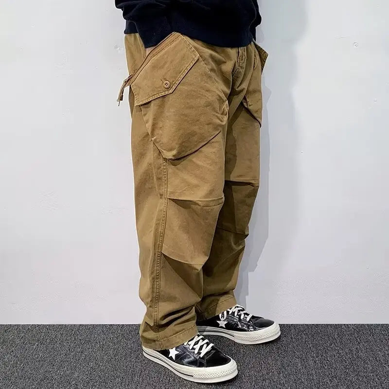 American Washed Men's Casual Pants Retro Design Trendy Brand Long Trousers Autumn Winter Multi-Pocket Workwear Loose Fit