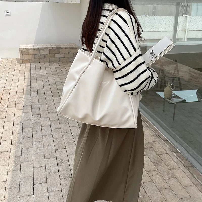Women Tote Bag Fashion Underarm Pouch Large Capacity Soft Pu Leather Shoulder Bag Retro Crossbody Bag Casual Portable BucketBags
