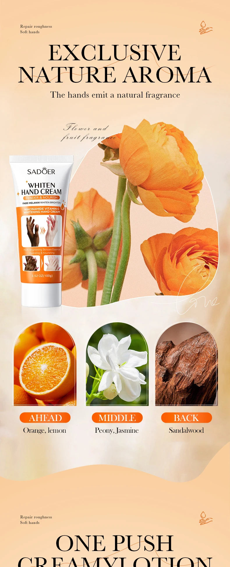 SADOER Skin Whitening Hand Cream Moisturizing Tender Nourish Non Greasy Hydrating Beauty Skin Care