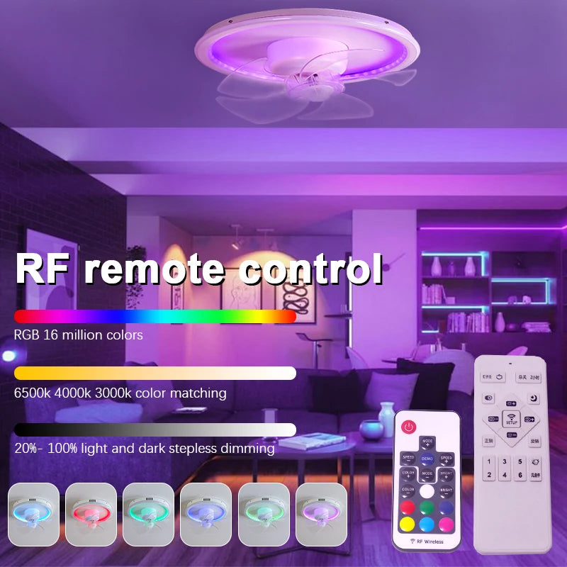 LED Ceiling Fan Lamp RGB Stepless Dimming Remote Interior Lighting Fixture Bedroom Living Home Decor Ceiling Fan With Light